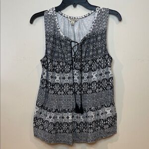 Lucky Brand Monochrome Lace-Up Tank Top